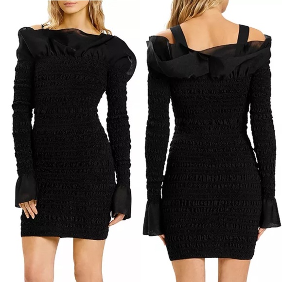 Herve Leger Dresses & Skirts - Herve Leger Black Puckered Ruffle Trim Mini Dress XXS NWT